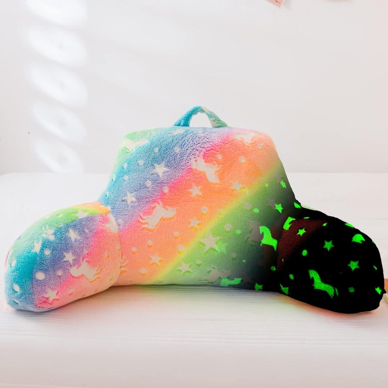 Aimuan Reading Pillow Glow in The Dark Bed Rest Wedge Kids Glow Backrest Pillow Dinosaur Print with Arms Back Support for Sitting Up in Bed Cushion, Pink-Yellow - Image 1